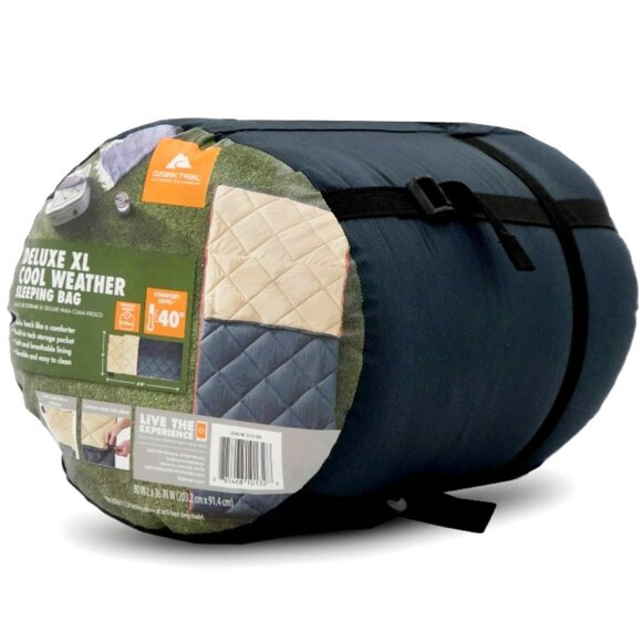 OZARK TRAIL- 40F Deluxe XL- Cool Weather Sleeping Bag- (80" x 36")- Black - Picture 1 of 11